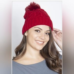 Chain Rib Knit Pattern Beanie Red